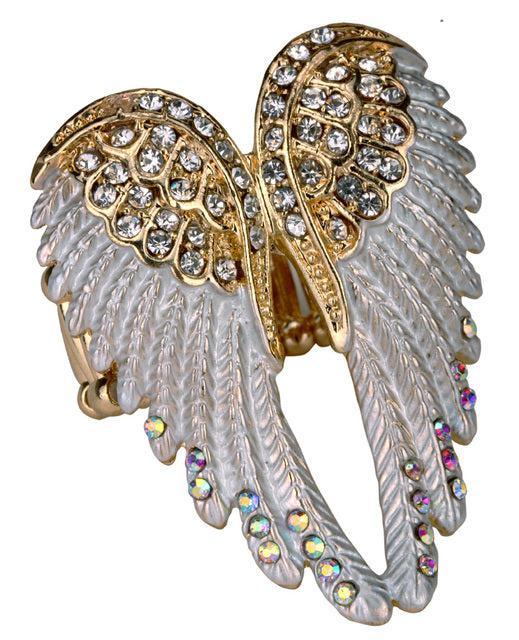 Ethereal Crystal-Embellished Angel Wings Adjustable Ring - Fashion Statement Piece - Lucid Fantasy 