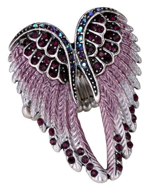 Ethereal Crystal-Embellished Angel Wings Adjustable Ring - Fashion Statement Piece - Lucid Fantasy 