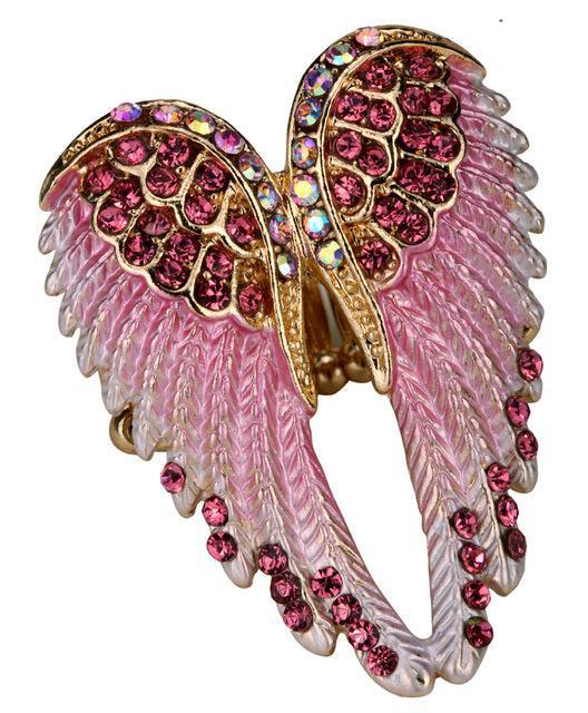 Ethereal Crystal-Embellished Angel Wings Adjustable Ring - Fashion Statement Piece - Lucid Fantasy 