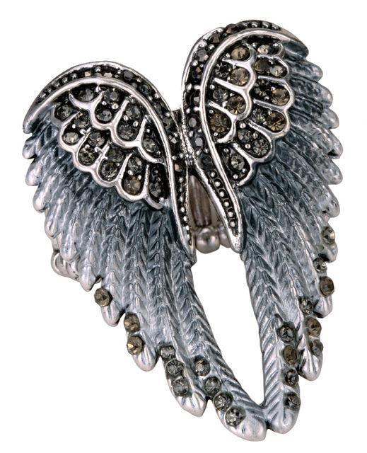 Ethereal Crystal-Embellished Angel Wings Adjustable Ring - Fashion Statement Piece - Lucid Fantasy 