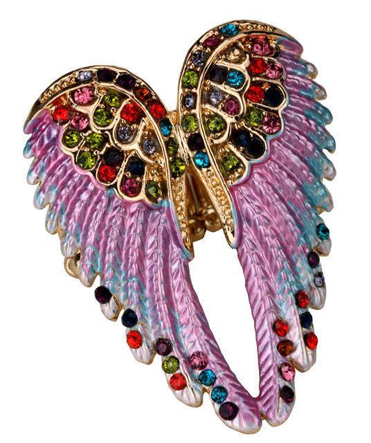 Ethereal Crystal-Embellished Angel Wings Adjustable Ring - Fashion Statement Piece - Lucid Fantasy 