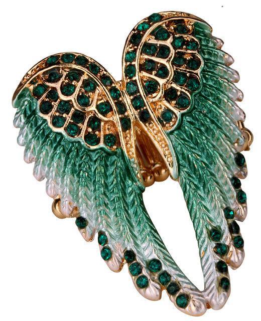 Ethereal Crystal-Embellished Angel Wings Adjustable Ring - Fashion Statement Piece - Lucid Fantasy 