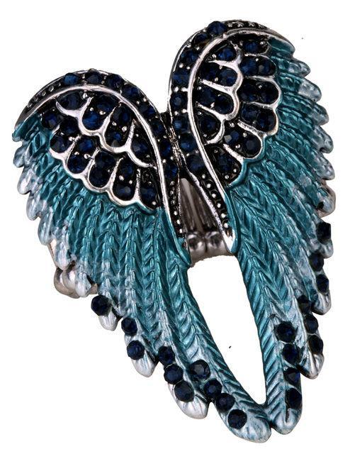 Ethereal Crystal-Embellished Angel Wings Adjustable Ring - Fashion Statement Piece - Lucid Fantasy 