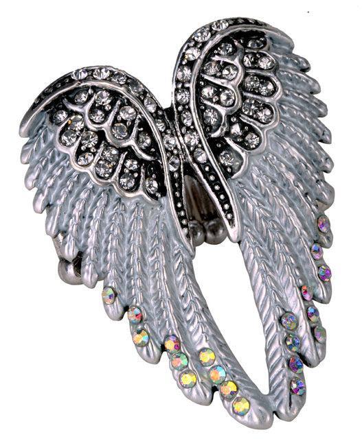 Ethereal Crystal-Embellished Angel Wings Adjustable Ring - Fashion Statement Piece - Lucid Fantasy 