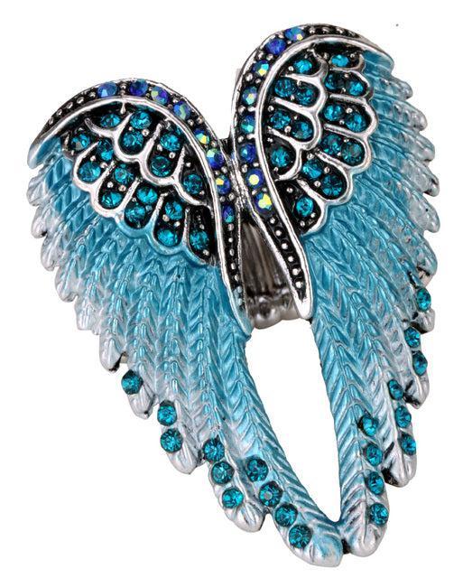 Ethereal Crystal-Embellished Angel Wings Adjustable Ring - Fashion Statement Piece - Lucid Fantasy 