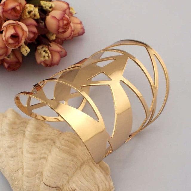 Ethereal Elegance Open Cuff Bracelet - Luxurious Hollow Cutout Design in Zinc Alloy - Lucid Fantasy 