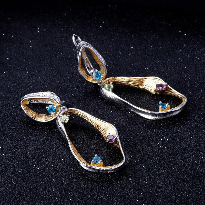 Exquisite Multi-Stone Twist Earrings in Sterling Silver - Lucid Fantasy 