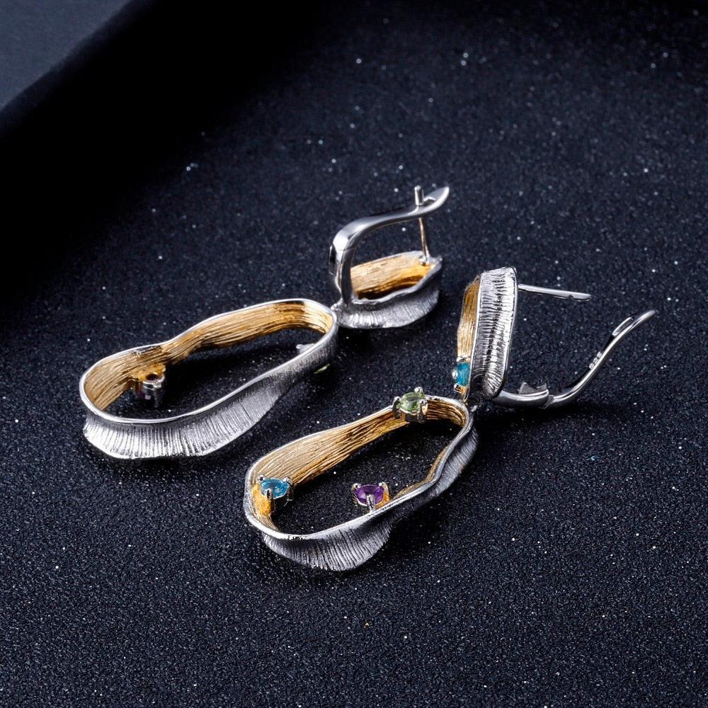 Exquisite Multi-Stone Twist Earrings in Sterling Silver - Lucid Fantasy 