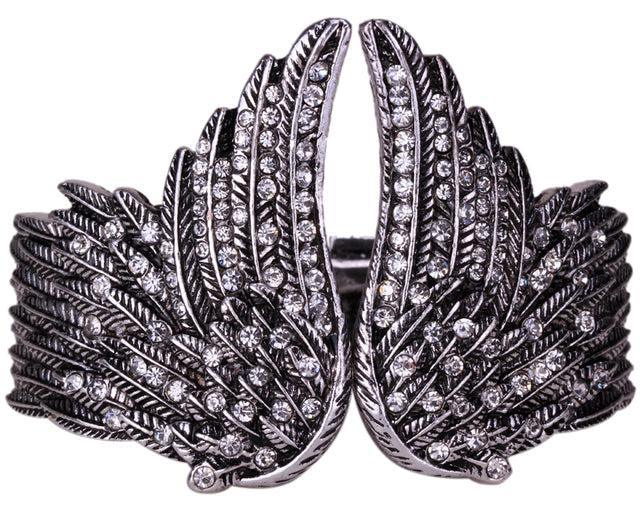 Feather Embrace Wide Cuff Bangle Bracelet - Lucid Fantasy 