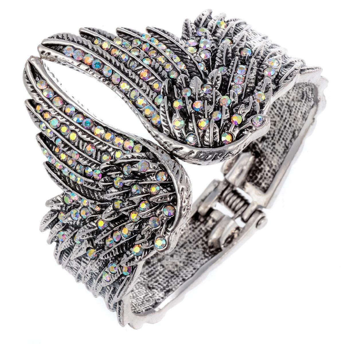 Feather Embrace Wide Cuff Bangle Bracelet - Lucid Fantasy 