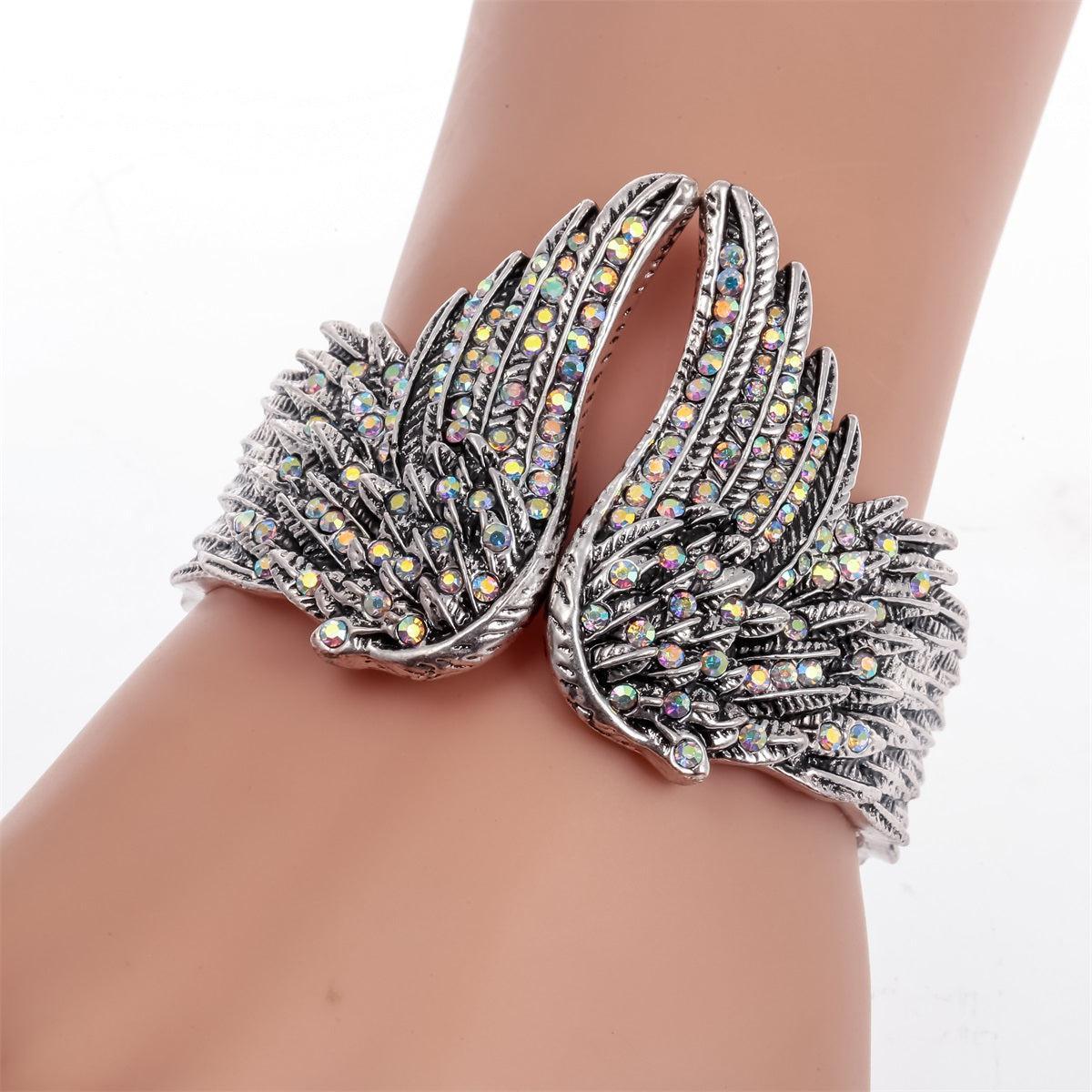 Feather Embrace Wide Cuff Bangle Bracelet - Lucid Fantasy 