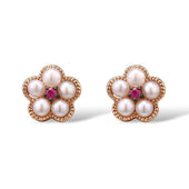 Floral Braid 14k Rose Gold Stud Earrings with Ruby and Freshwater Pearl Accents - Lucid Fantasy 