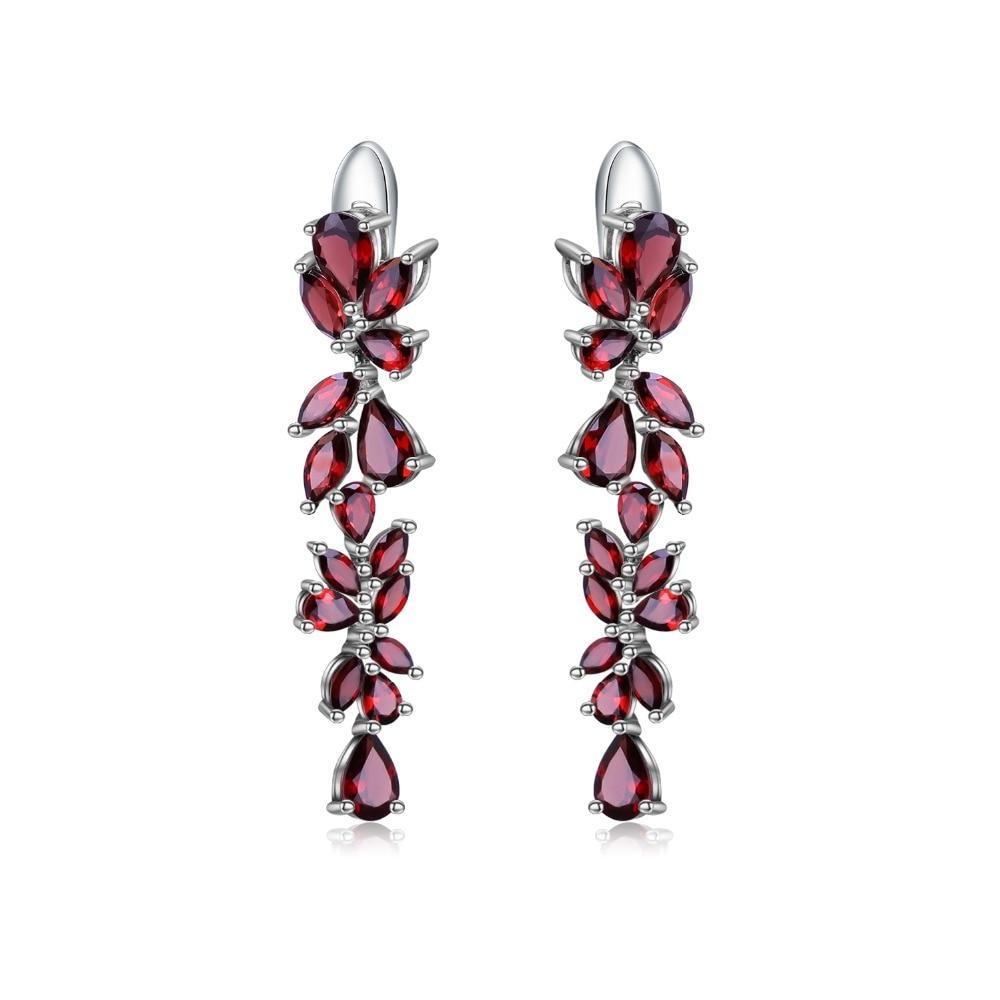 Floral Drop Red Garnet Dangle Earrings in Sterling Silver - Lucid Fantasy 