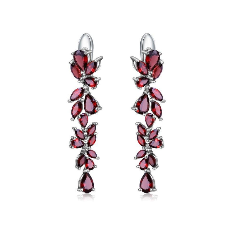 Floral Drop Red Garnet Dangle Earrings in Sterling Silver - Lucid Fantasy 