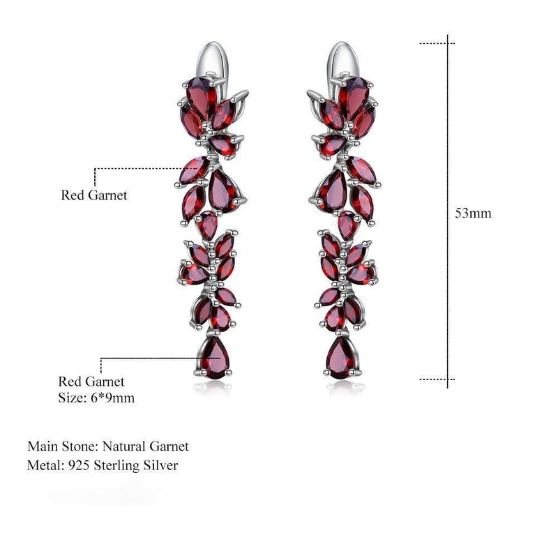 Floral Drop Red Garnet Dangle Earrings in Sterling Silver - Lucid Fantasy 