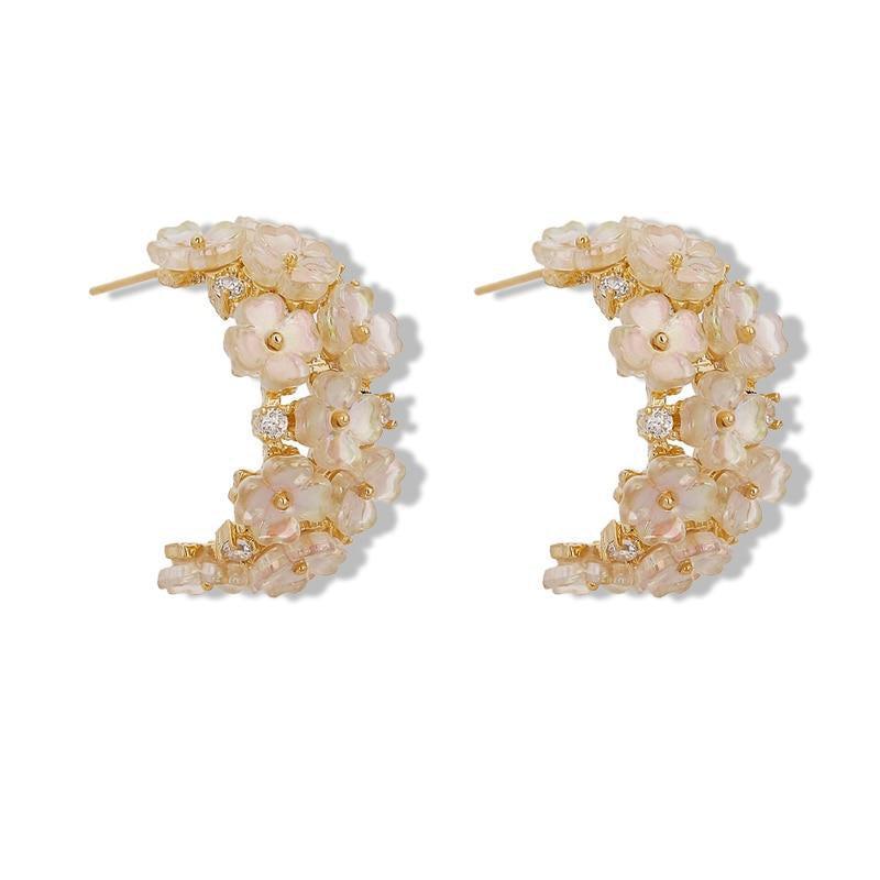 Floral-Inspired Natural Shell Cuff Dangle Earrings - Lucid Fantasy 