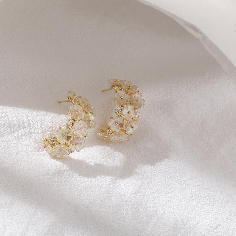 Floral-Inspired Natural Shell Cuff Dangle Earrings - Lucid Fantasy 