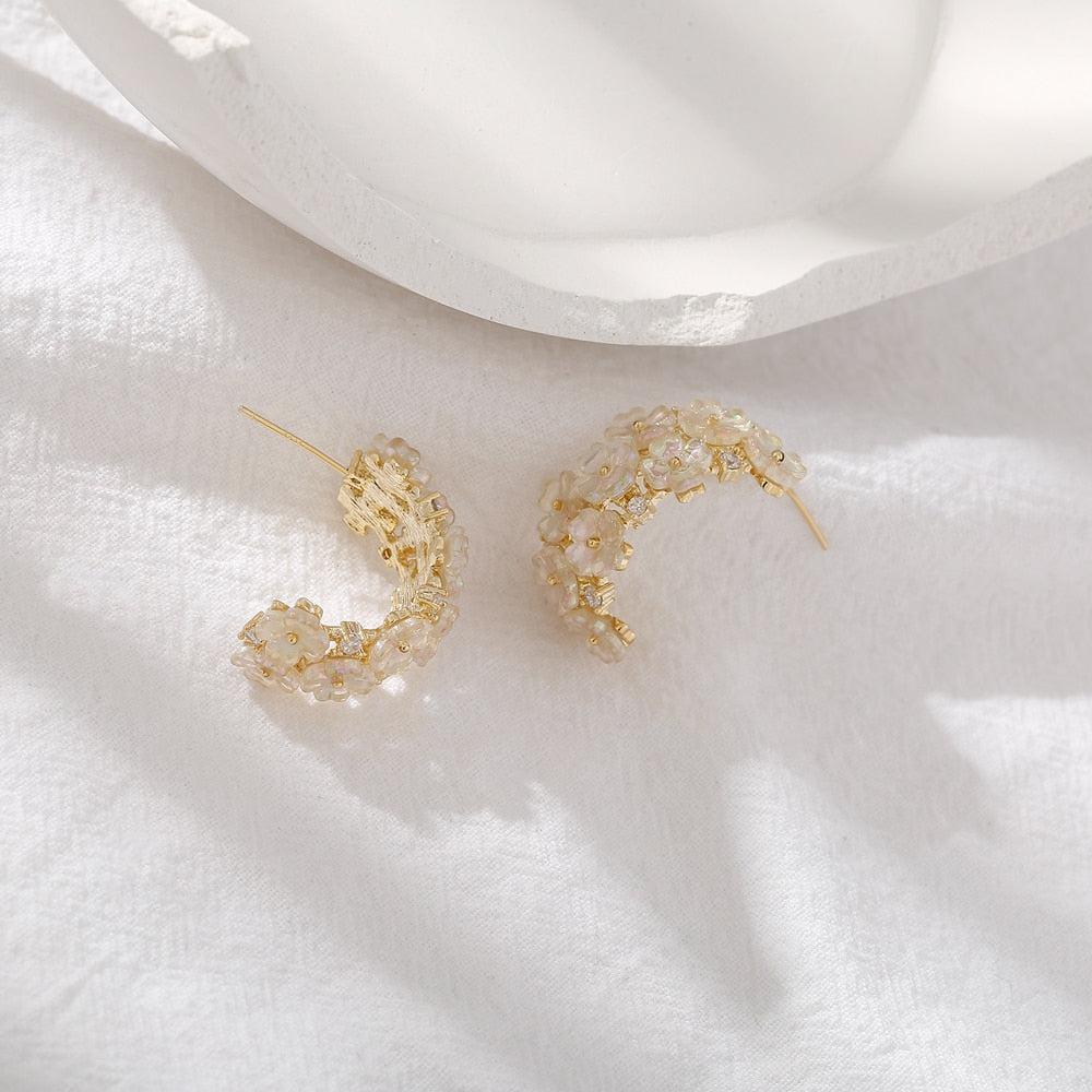 Floral-Inspired Natural Shell Cuff Dangle Earrings - Lucid Fantasy 