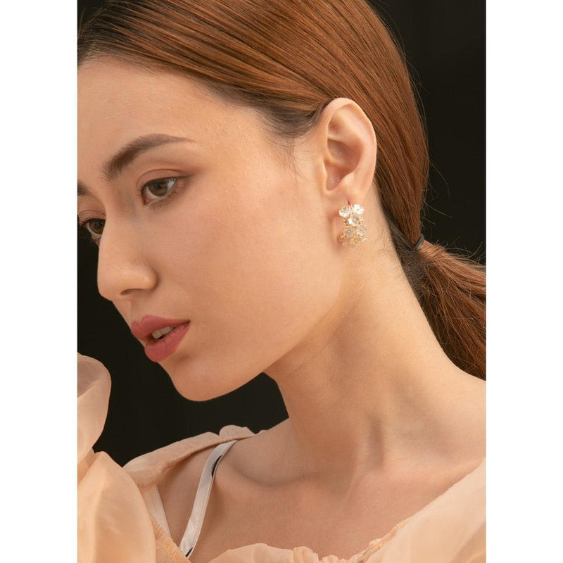 Floral-Inspired Natural Shell Cuff Dangle Earrings - Lucid Fantasy 