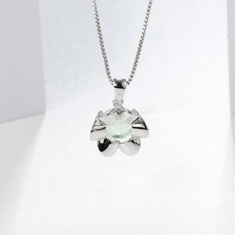 Floral-Inspired Sterling Silver Green Amethyst Gemstone Necklace - Lucid Fantasy 