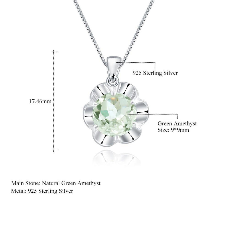 Floral-Inspired Sterling Silver Green Amethyst Gemstone Necklace - Lucid Fantasy 