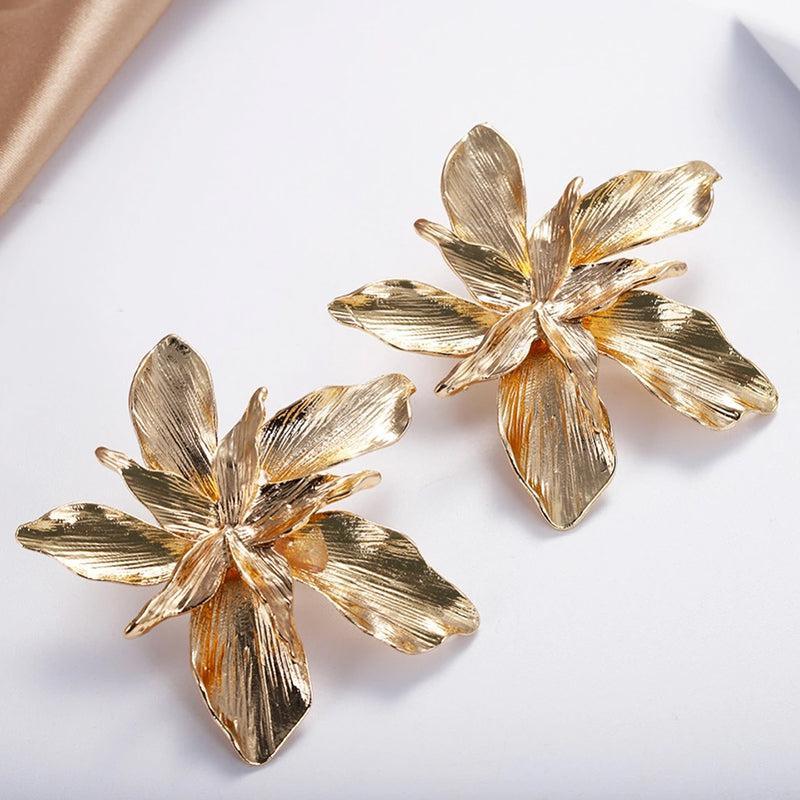 Gilded Floral Statement Stud Earrings - Lucid Fantasy 