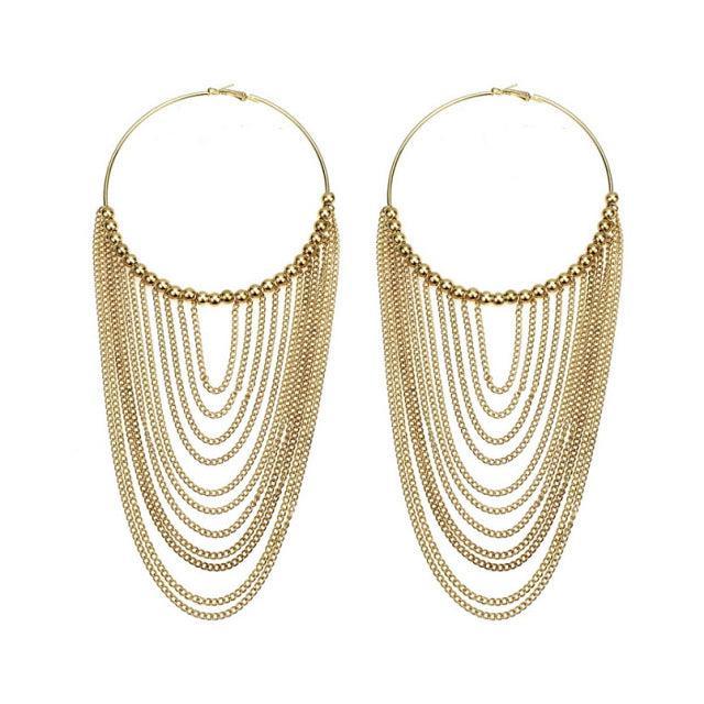 Glamorous Chain-Drape Tassel Hoop Earrings - Lucid Fantasy 