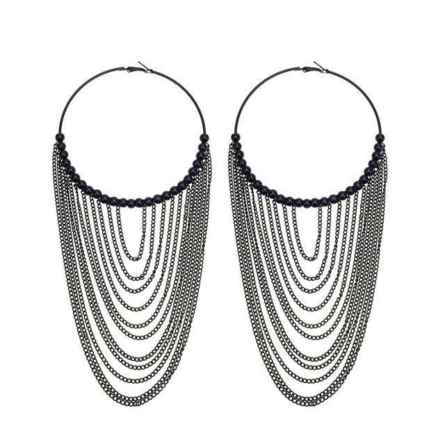 Glamorous Chain-Drape Tassel Hoop Earrings - Lucid Fantasy 