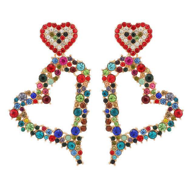 Glamorous Crystal Heart Shaped Drop Earrings with Rhinestone Detail - Lucid Fantasy 