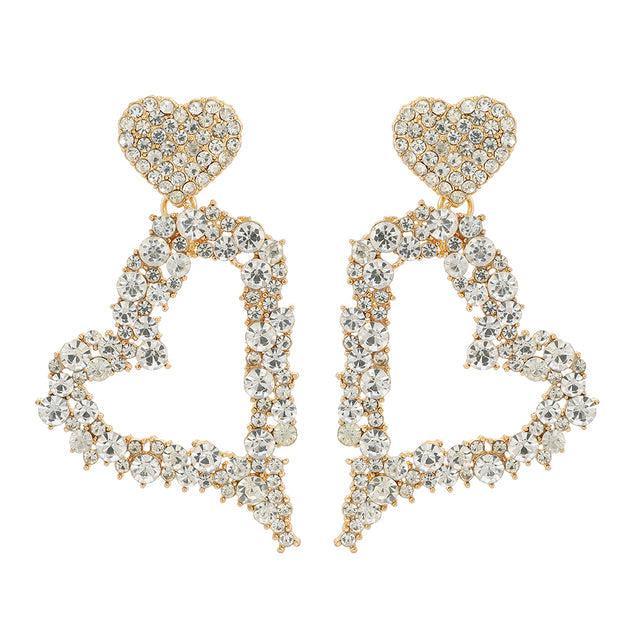 Glamorous Crystal Heart Shaped Drop Earrings with Rhinestone Detail - Lucid Fantasy 