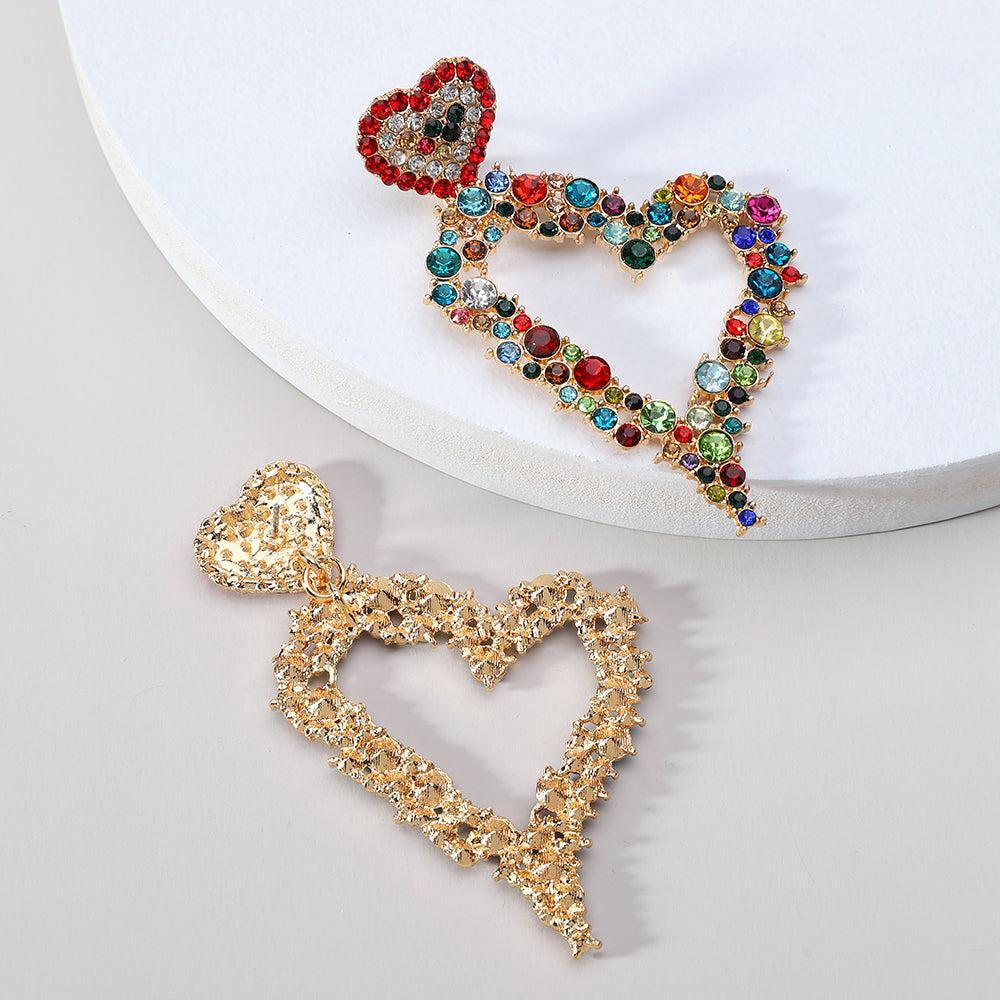 Glamorous Crystal Heart Shaped Drop Earrings with Rhinestone Detail - Lucid Fantasy 