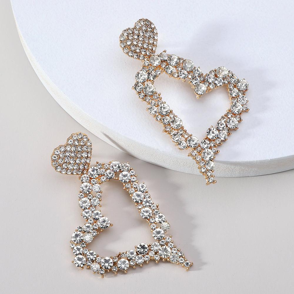 Glamorous Crystal Heart Shaped Drop Earrings with Rhinestone Detail - Lucid Fantasy 