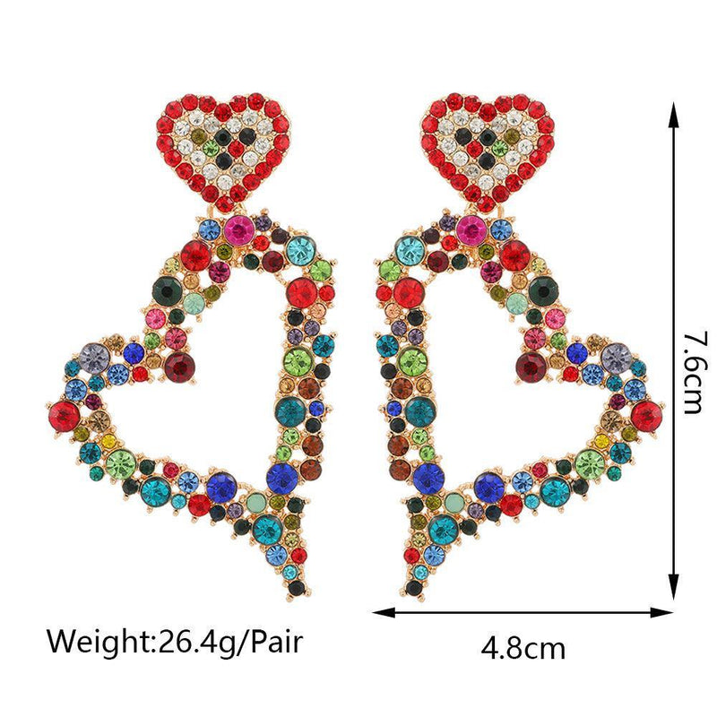 Glamorous Crystal Heart Shaped Drop Earrings with Rhinestone Detail - Lucid Fantasy 