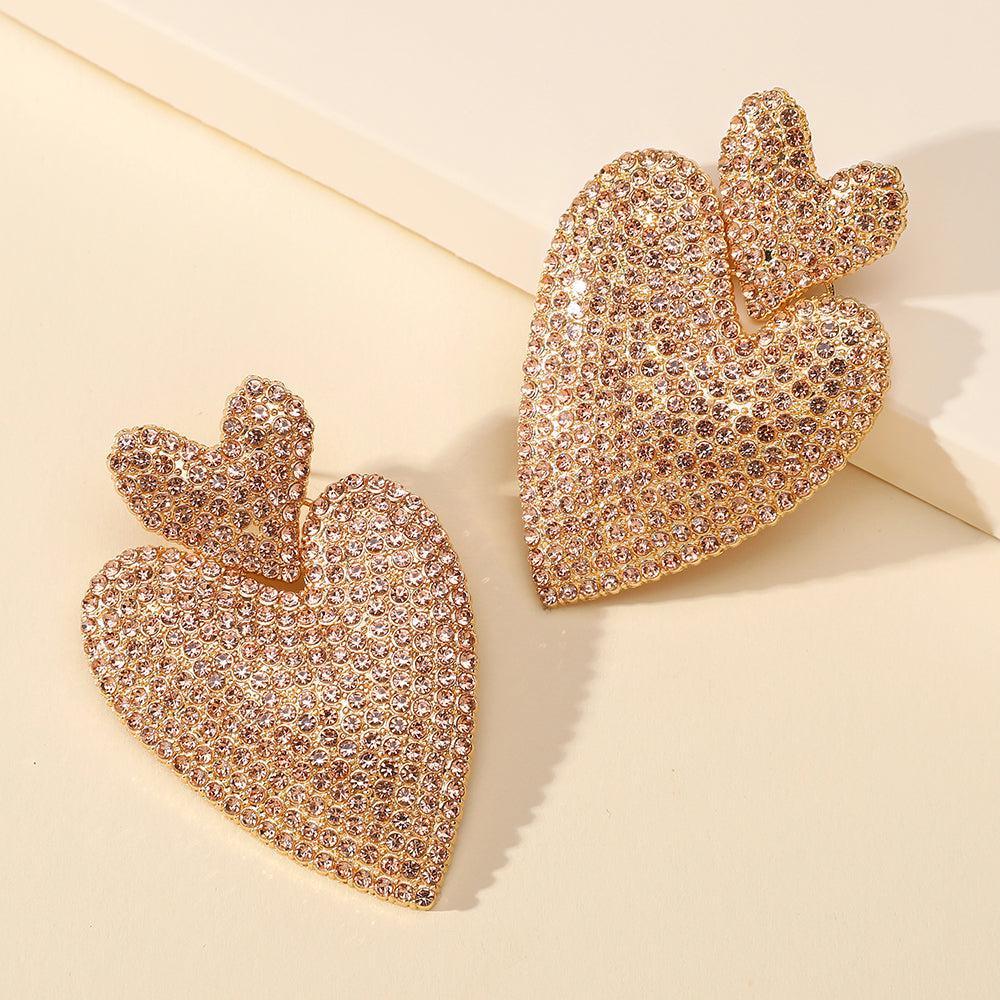 Glamorous Double Heart Crystal Dangle Earrings for a Striking Style Upgrade - Lucid Fantasy 