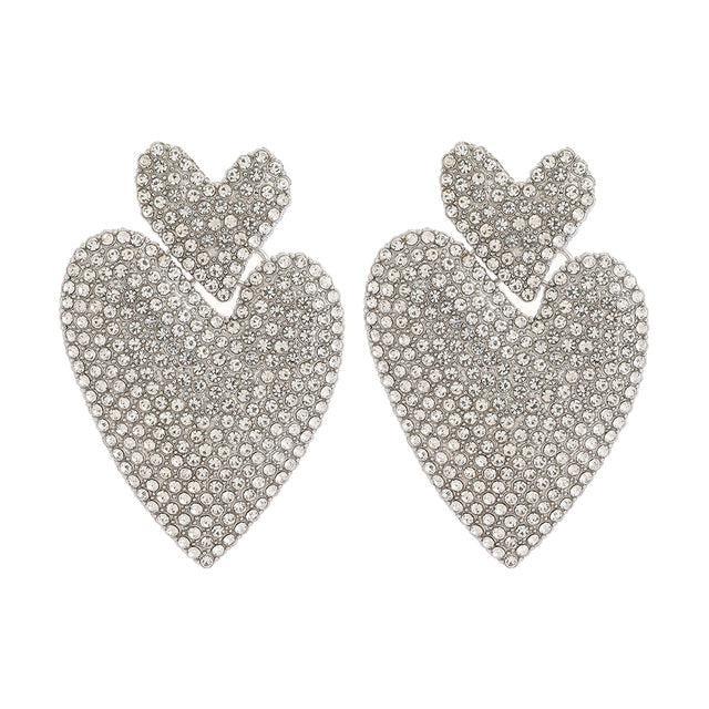 Glamorous Double Heart Crystal Dangle Earrings for a Striking Style Upgrade - Lucid Fantasy 