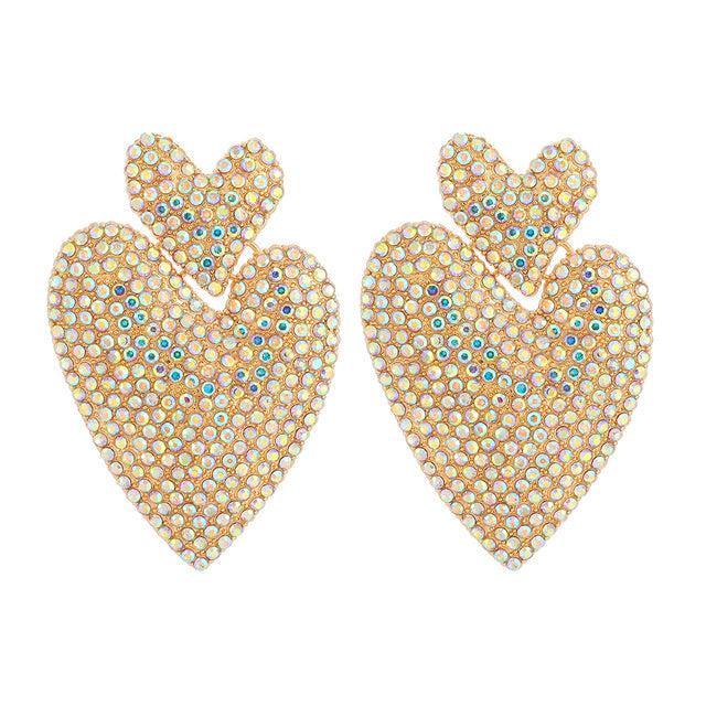 Glamorous Double Heart Crystal Dangle Earrings for a Striking Style Upgrade - Lucid Fantasy 