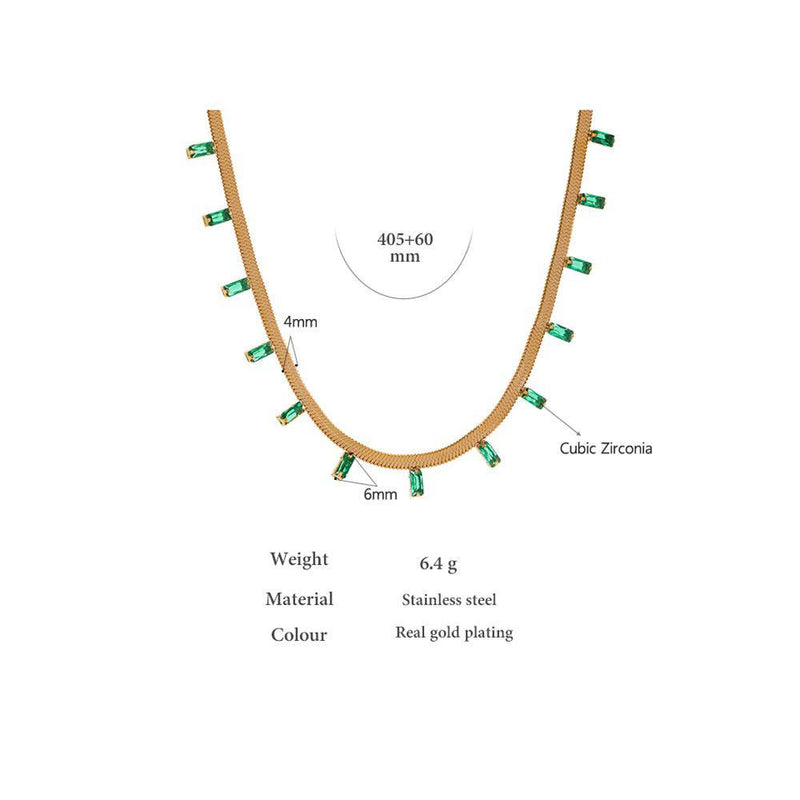 Glamorous Emerald Green and White CZ Gold Plated Choker Necklace with Flat Link Design - Lucid Fantasy 