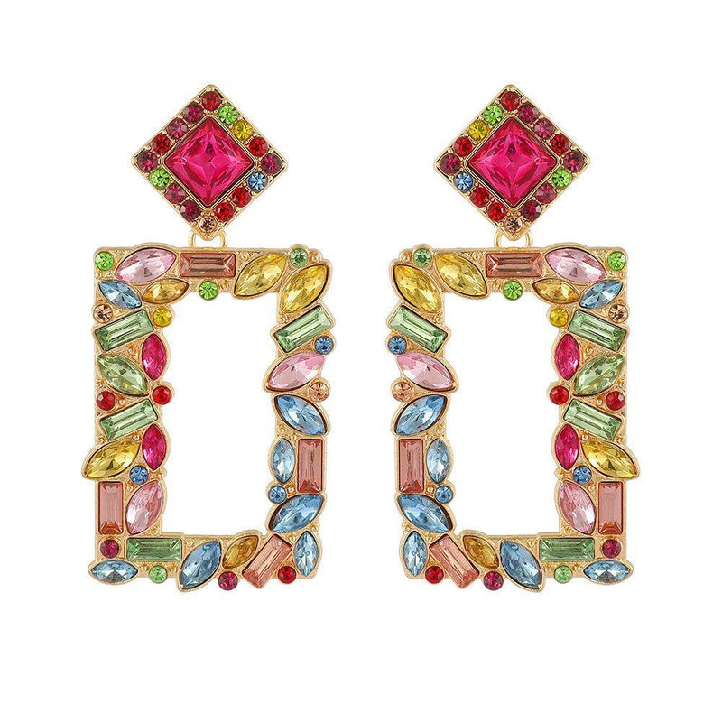 Glamorous Geometric Crystal Drop Hoop Earrings - Lucid Fantasy 