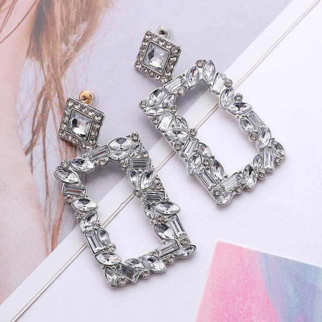 Glamorous Geometric Crystal Drop Hoop Earrings - Lucid Fantasy 