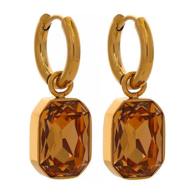 Glamorous Gold Plated CZ Gemstone Dangle Earrings - Lucid Fantasy 