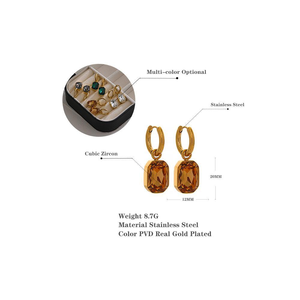 Glamorous Gold Plated CZ Gemstone Dangle Earrings - Lucid Fantasy 