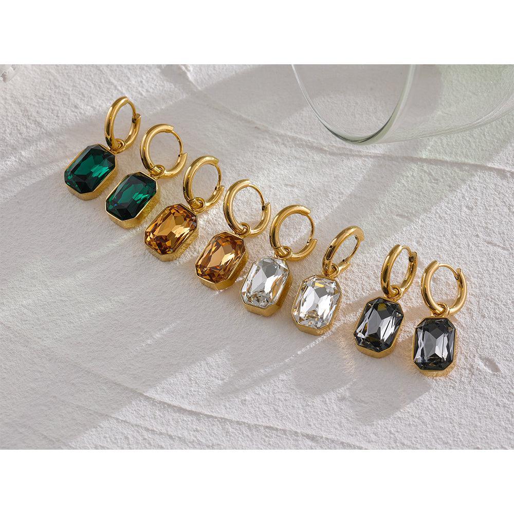 Glamorous Gold Plated CZ Gemstone Dangle Earrings - Lucid Fantasy 