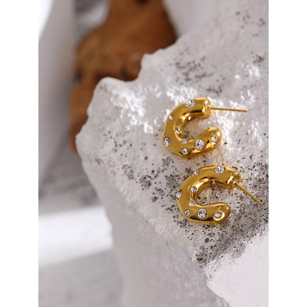 Glamorous Gold Plated CZ Hoop Drop Earrings - Lucid Fantasy 