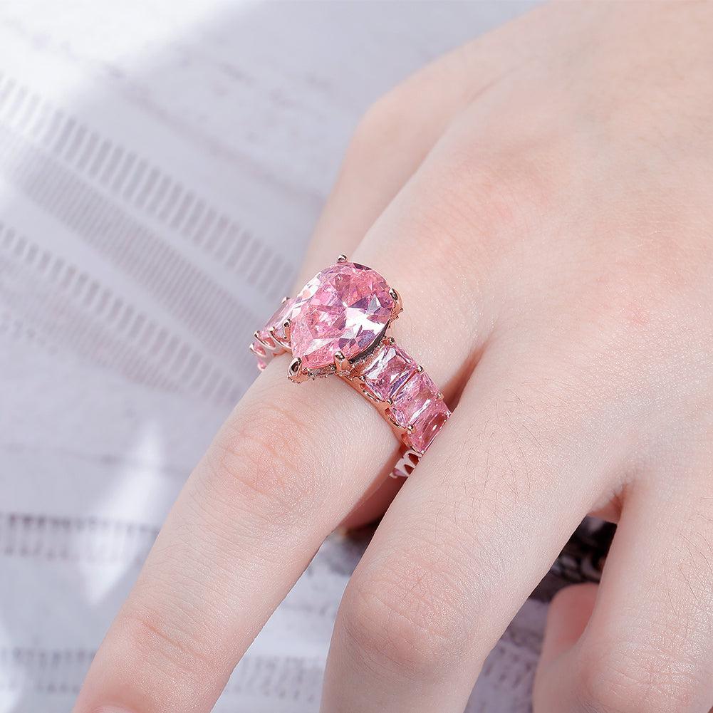 Glamorous Iced Out Pear Cut CZ Statement Ring - Luxurious Fashion Accessory in Copper and Gold Plating - Lucid Fantasy 