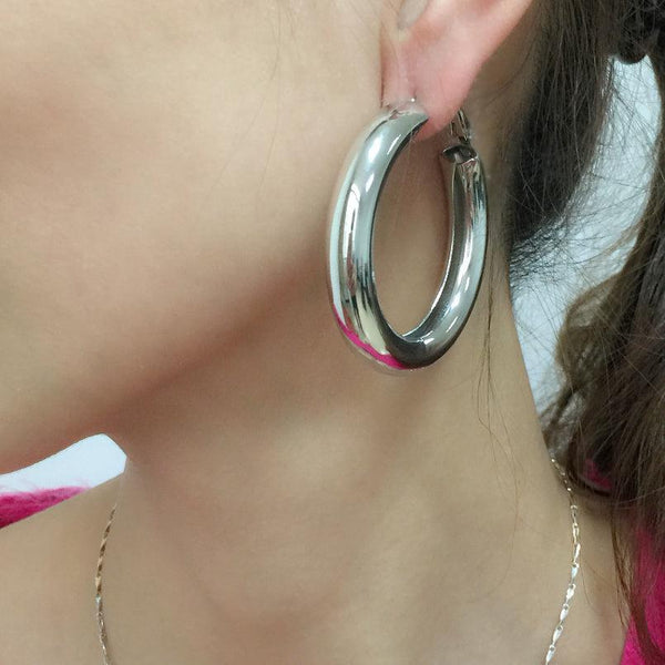 Glossy Metallic Wide Gauge Hoop Statement Earrings