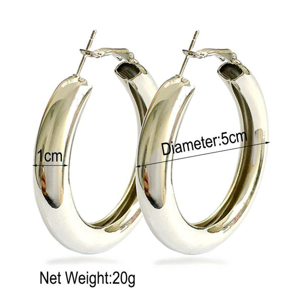 Glossy Metallic Wide Gauge Hoop Statement Earrings