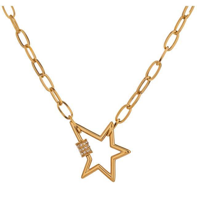 Gold-Plated Star Pendant Necklace with Zirconia Accents - Lucid Fantasy 