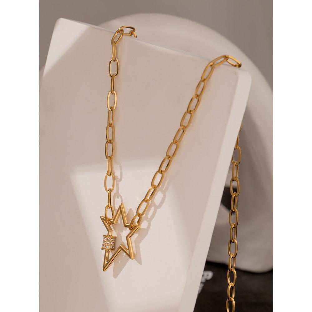 Gold-Plated Star Pendant Necklace with Zirconia Accents - Lucid Fantasy 