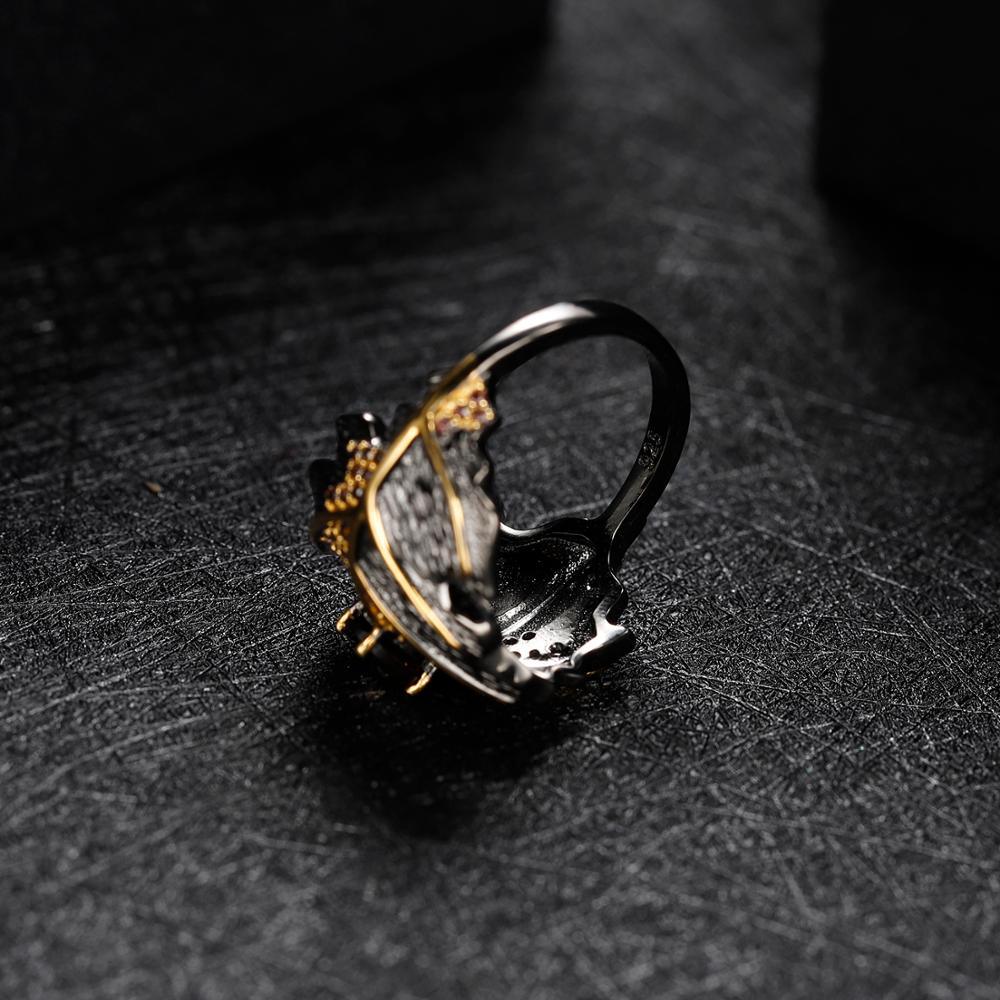 Golden Leaf Design Smoky Quartz Ring in Sterling Silver - Lucid Fantasy 