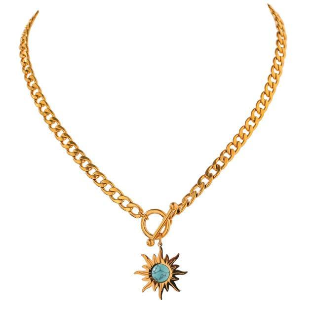 Golden Sunburst Metallic Pendant Necklace - Lucid Fantasy 